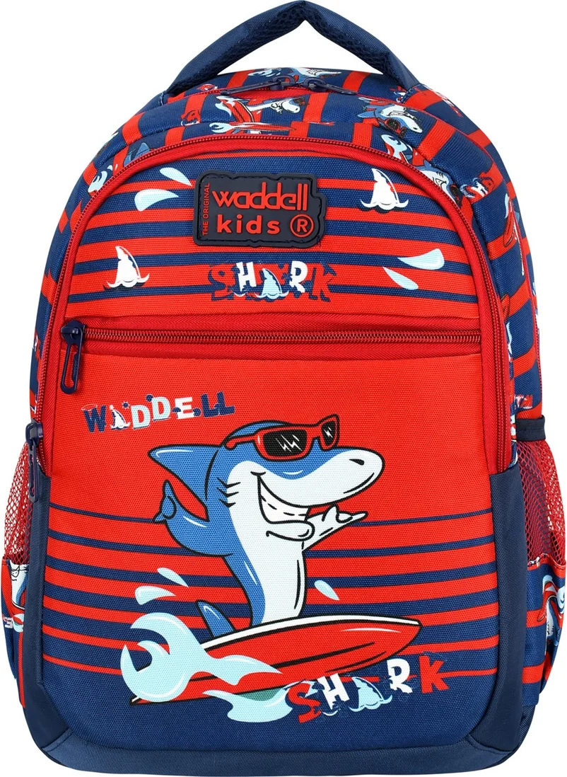 واديل Licensed Navy Blue Red Shark Patterned Boys Primary School Backpack and Lunch Bag