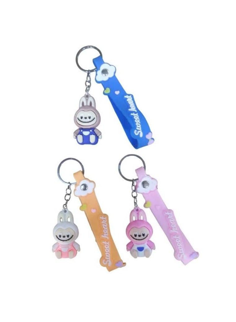 سلسلة مفاتيح لعبة لابوبو، سلسلة مفاتيح بلاستيكية جميلة ثلاثية الأبعاد، بتصميم كرتوني" 3 قطع"