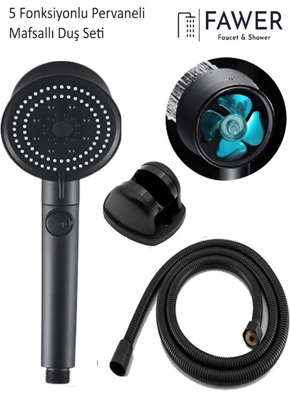 FAWER Faucet & Shower Black Turbo 5-Function Propeller Articulated Shower Set Shower Head  - Image 1