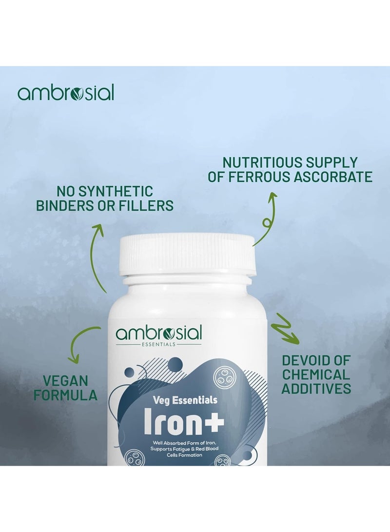 أمبروسيال أقراص حديد أمبروسيال عالية القوة 25 ملغ من الحديد للنساء والرجال، تدعم الدم وتساعد على تقليل التعب والتعب، وتعزيز الامتصاص وعدم الإمساك (عبوة من 2-120 كبسولة) - Image 5