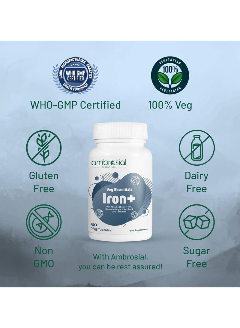 أمبروسيال أقراص حديد أمبروسيال عالية القوة 25 ملغ من الحديد للنساء والرجال، تدعم الدم وتساعد على تقليل التعب والتعب، وتعزيز الامتصاص وعدم الإمساك (عبوة من 2-120 كبسولة) - Image 3