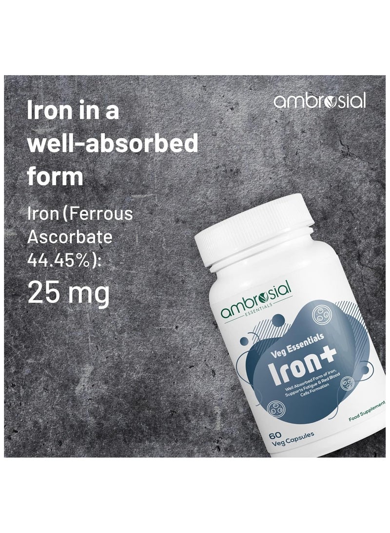أمبروسيال أقراص حديد أمبروسيال عالية القوة 25 ملغ من الحديد للنساء والرجال، تدعم الدم وتساعد على تقليل التعب والتعب، وتعزيز الامتصاص وعدم الإمساك (عبوة من 2-120 كبسولة) - Image 2