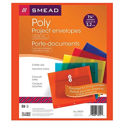 Smead ظرف مشروع بولي من سمياد، 1-1/4" توسيع، إغلاق بحبل، تحميل جانبي، حجم رسالة، 5 في العبوة (89519) - Image 5
