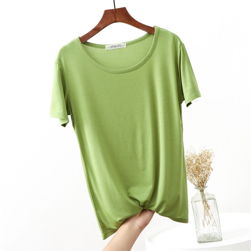 Spring Summer Autumn Modal Combed T-shirt Women's Loose Cotton Korean Style Round Neck Half Sleeve Top Summer T-shirt Round Neck Short Sleeve - Image 1