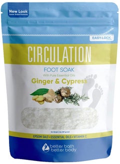 Better Bath Better Body Circulation Foot Soak (2 Lbs) Epsom Salt with Natural Ginger Cypress Eucalyptus and Lavender Essential Oils Plus Vitamin C in BPA Free Pouch with Easy PressLock Seal  - Image 1