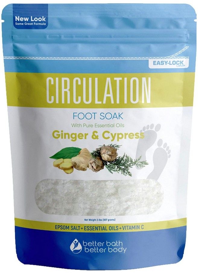 Better Bath Better Body - Circulation Foot Soak (2 Lbs) Epsom Salt with Natural Ginger Cypress Eucalyptus and Lavender Essential Oils Plus Vitamin C in BPA Free Pouch with Easy PressLock Seal - Image 1