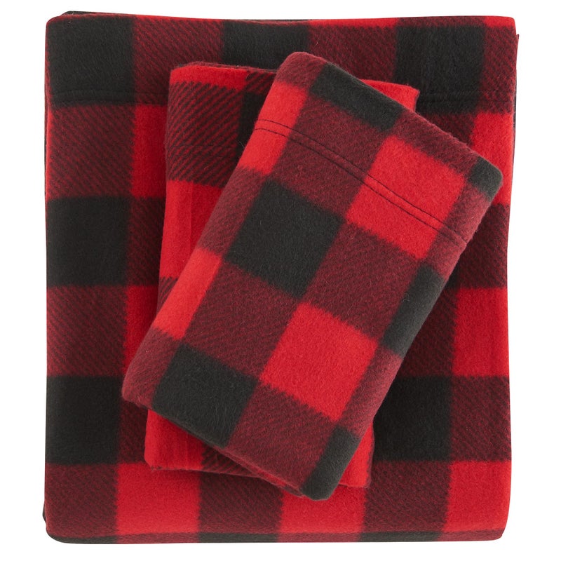 Viviland Plush Micro Fleece Buffalo Plaid Red and Black Holiday Full Bed Sheet Set - Soft Polar Velvet Sheets - Extra Warm Winter Flannel Bed Sheets with Deep Pocket - Christmas Sheet - Full - Image 1