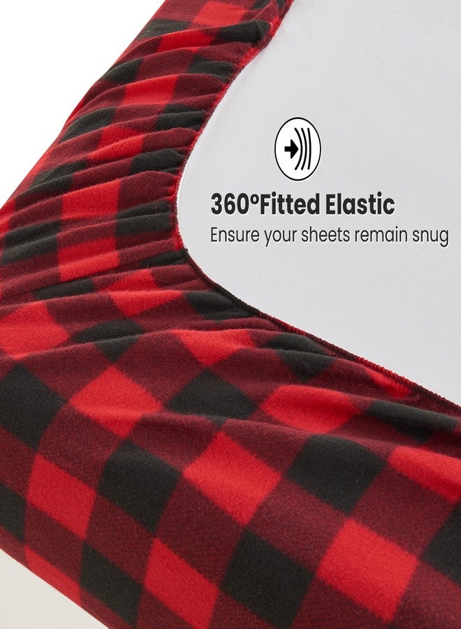 Viviland Plush Micro Fleece Buffalo Plaid Red and Black Holiday Full Bed Sheet Set - Soft Polar Velvet Sheets - Extra Warm Winter Flannel Bed Sheets with Deep Pocket - Christmas Sheet - Full - Image 4