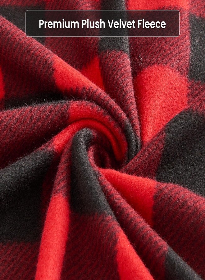 Viviland Plush Micro Fleece Buffalo Plaid Red and Black Holiday Full Bed Sheet Set - Soft Polar Velvet Sheets - Extra Warm Winter Flannel Bed Sheets with Deep Pocket - Christmas Sheet - Full - Image 3