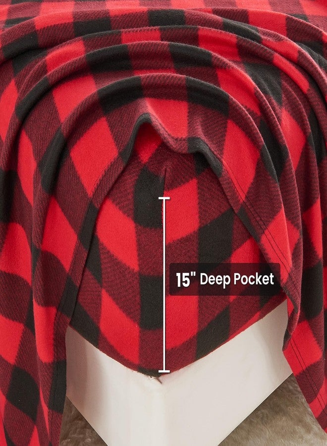 Viviland Plush Micro Fleece Buffalo Plaid Red and Black Holiday Full Bed Sheet Set - Soft Polar Velvet Sheets - Extra Warm Winter Flannel Bed Sheets with Deep Pocket - Christmas Sheet - Full - Image 2