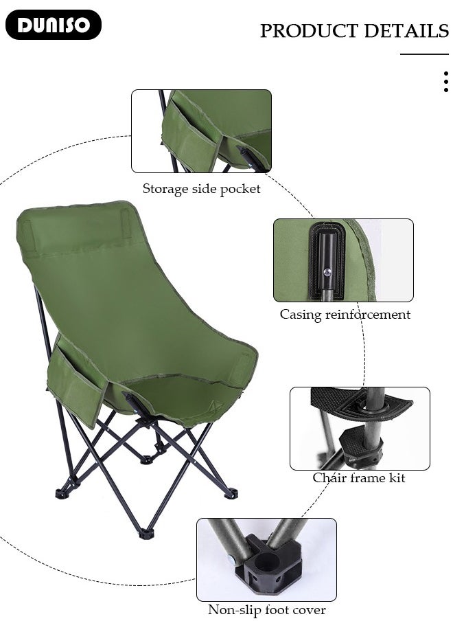DUNISO - Heavy Duty Folding Camping Chair with Side Pockets and with Carry Bag, Garden Fish Chair Oxford Fabric Chair Outdoor Lounge Chair for Fishing, Camping, Picnics, BBQs, Beach & Outdoor Activities - Image 1