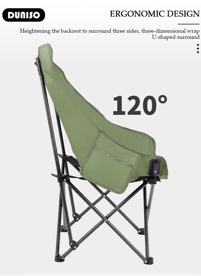 DUNISO - Heavy Duty Folding Camping Chair with Side Pockets and with Carry Bag, Garden Fish Chair Oxford Fabric Chair Outdoor Lounge Chair for Fishing, Camping, Picnics, BBQs, Beach & Outdoor Activities - Image 1