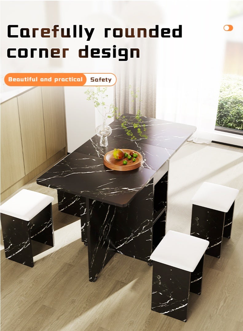 Generic Folding Dining Table Dining Table Removable Folding Dining Table Dining Table Set For 4 Space Saving Dining Table For Tight Spaces With 4 Chairs White Black  - Image 3