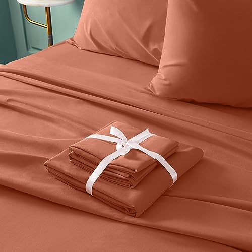 BYSURE 6 Pieces Bed Sheets Set(King, Terracotta) - Hotel Luxury Super Soft 1800 Thread Count 100% Microfiber Sheets with Deep Pockets, Wrinkle & Fade Resistant - Image 4