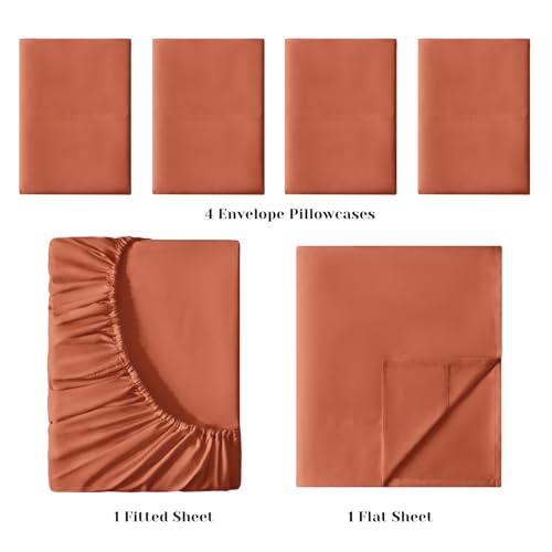 BYSURE 6 Pieces Bed Sheets Set(King, Terracotta) - Hotel Luxury Super Soft 1800 Thread Count 100% Microfiber Sheets with Deep Pockets, Wrinkle & Fade Resistant - Image 3