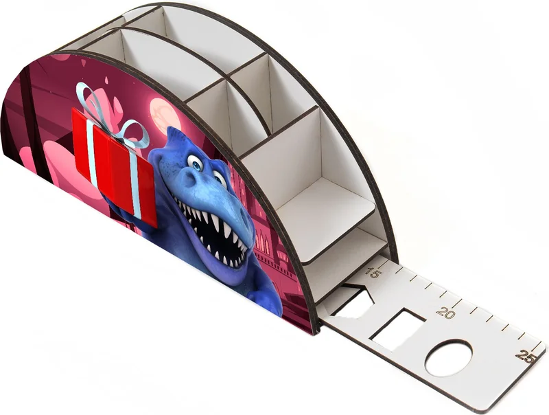 Notpa Wooden Vip Dinosaur Trex Blue Rainbow Ruler Desktop Pencil Holder Organizer For Kids VIP19
