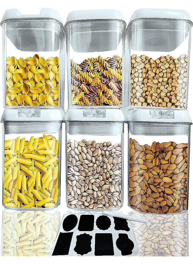 PROMASS حاويات تخزين الطعام، مجموعة من 6، جرة تخزين الطعام للأرز والسكر، خالية من BPA وتصميم قابل للتكديس، مجموعة تخزين المطبخ مع غطاء، 8 ملصقات وقلم (M:800 مل) - Image 1