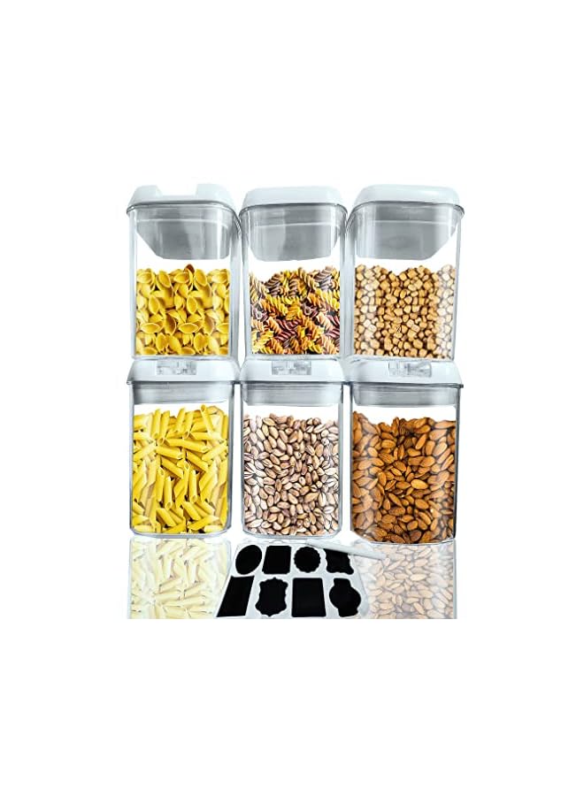 PROMASS حاويات تخزين الطعام، مجموعة من 6، جرة تخزين الطعام للأرز والسكر، خالية من BPA وتصميم قابل للتكديس، مجموعة تخزين المطبخ مع غطاء، 8 ملصقات وقلم (M:800 مل) - Image 2