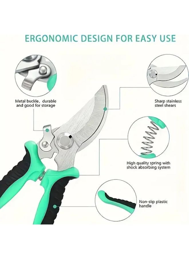 Professional Stainless Steel Pruning Shears Green Ergonomic Anti Slip Handle - Image 5