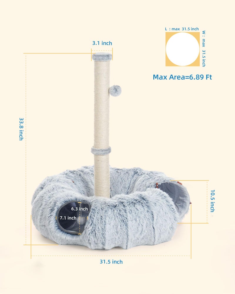 Aechonow 3-in-1 Cat Toys, 34'' Tall Cat Scratching Post with Donut Tunnel, Fluffy Plush Peekaboo Cave for Indoor Pets Such as Kittens, Puppies, Rabbits, and Ferrets - Image 3