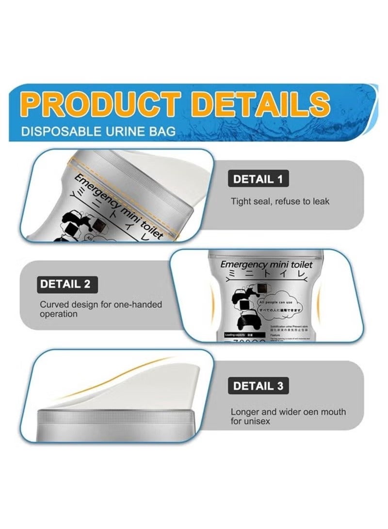 كيس البول في حالات الطوارئ مقاوم للتسرب 700 مل (18 حزمة) ｜طبقة مضادة للبكتيريا من IXPE + وسادة القطن الممتصة الفورية｜تكنولوجيا تثبيت البول｜الاستخدام الثلاثي لحركة المرور والتخييم والطب｜مجموعة الطوارئ المحمولة من نوع Unisex - Image 4