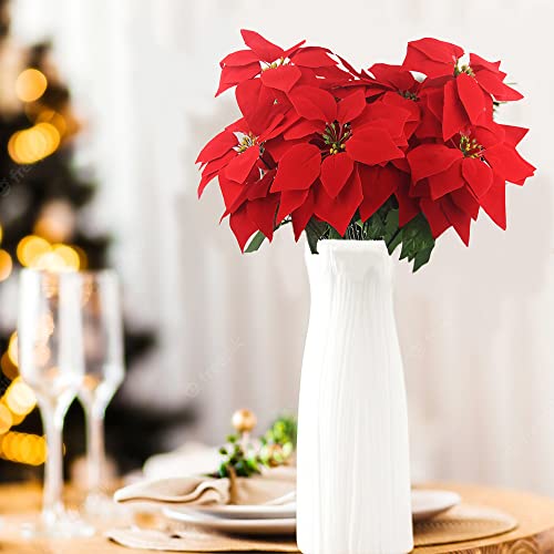 Ferial 2 Pcs Artificial Christmas Flowers Red 5 Heads Silk Poinsettia Bouquet Fake Flowers for Xmas Party Wedding Decoration - Image 3