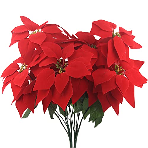 Ferial 2 Pcs Artificial Christmas Flowers Red 5 Heads Silk Poinsettia Bouquet Fake Flowers for Xmas Party Wedding Decoration - Image 1