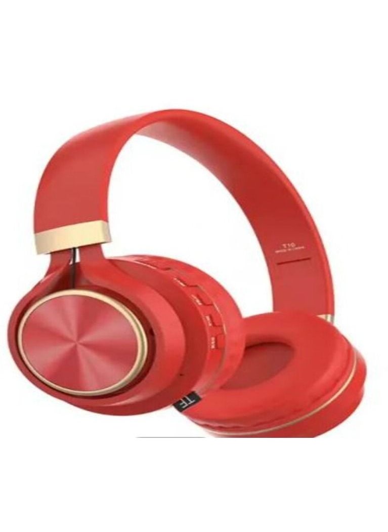 Generic - Stereo Wireless Over-Ear T10 Headphones With Mic Support Tf Card -Red - Image 1