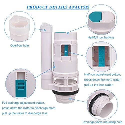 RDEXP White 20.5cm Length Toilet Bottom Inlet Fill Valve Split Push Button Dual Flush Cistern Syphon - Image 5