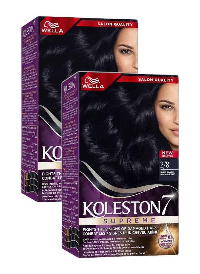 WELLA Koleston Supreme Hair Color 2/8 Blue Black – Pack of 2 | Permanent Hair Dye with 100% Grey Coverage | Long-Lasting Vibrant Blue-Black Color | Easy At-Home Kit  - Image 1