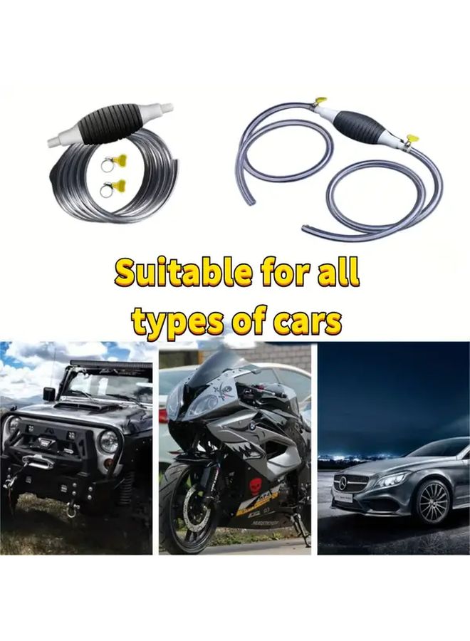 Black Universal Manual Siphon Pump Kit For Fuel Water Oil Transfer - Image 3