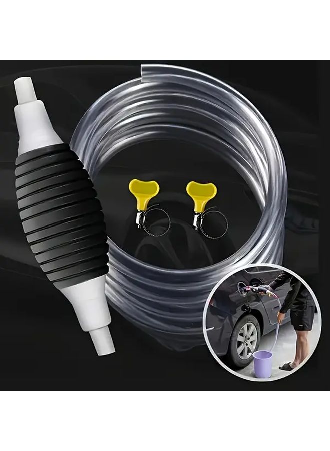 Black Universal Manual Siphon Pump Kit For Fuel Water Oil Transfer - Image 4