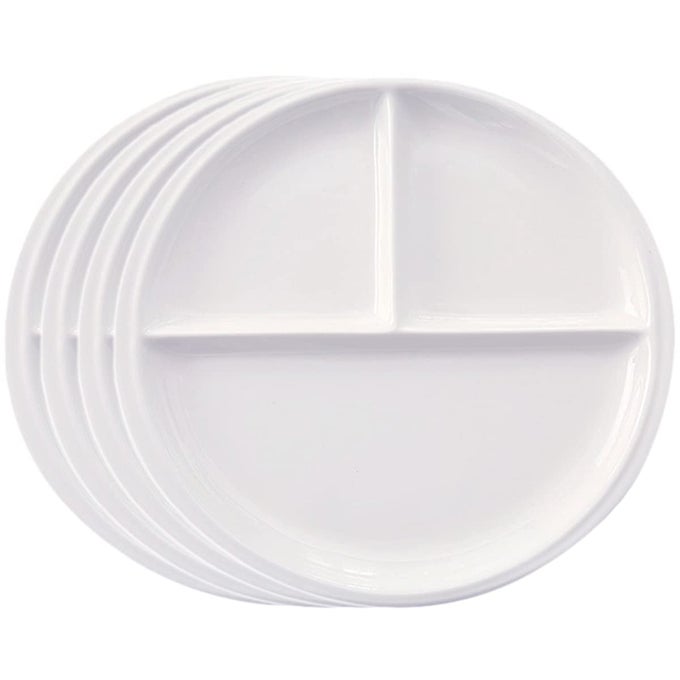 SET OF 4 WHITE PORCELAIN DINNER PLATE 10INCH DIVIDED PLATE LUNCH PLATE