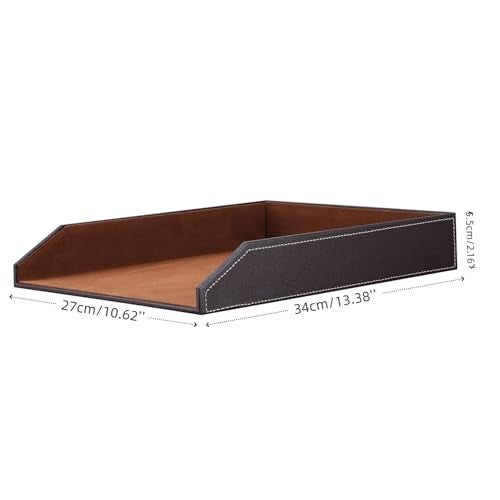 KINGFOM Letter Tray, PU Leather Paper Organizer Tray for Desk, Paper Organizer Storage Holder for Office Home or School A4 Size Brown - Image 2