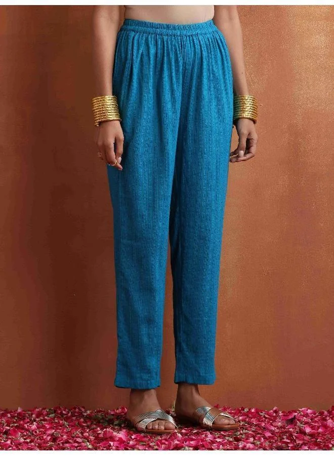 trueBrowns Blue Print Flared Anarkali Kurta Co-ord Set