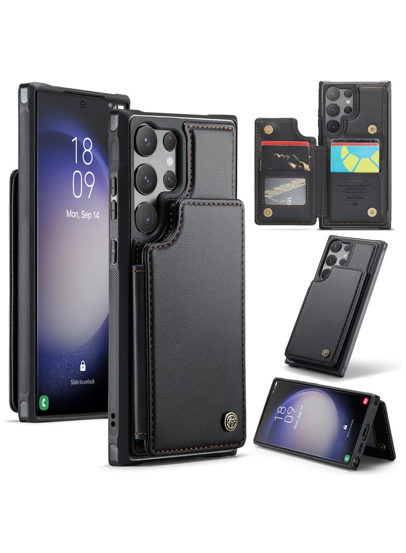CaseMe Wallet Case for Samsung Galaxy S23 Ultra, Premium Handmade Durable PU Leather Slim Shockproof Case with [Double Magnetic Clasp] [Card Holder] [Kickstand] [RFID Blocking] (Black) - Image 1