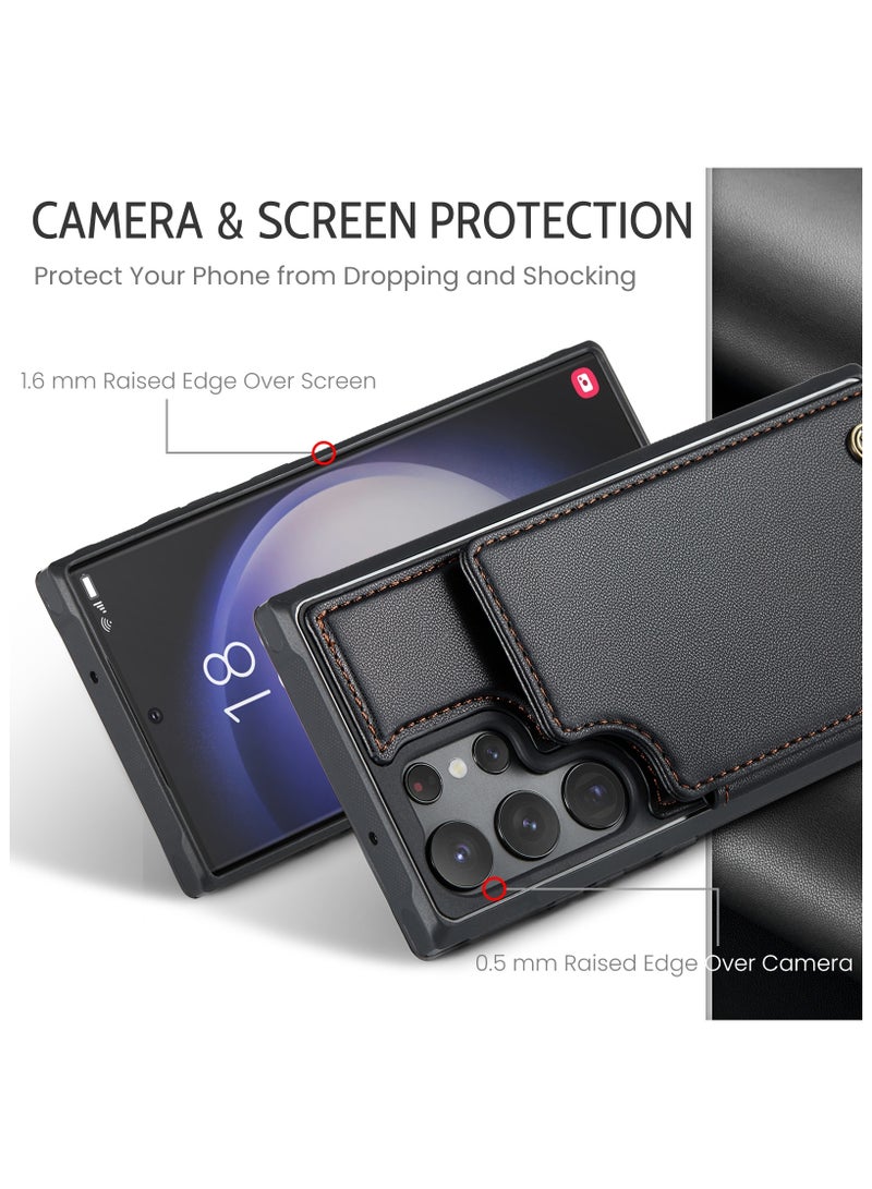 CaseMe Wallet Case for Samsung Galaxy S23 Ultra, Premium Handmade Durable PU Leather Slim Shockproof Case with [Double Magnetic Clasp] [Card Holder] [Kickstand] [RFID Blocking] (Black) - Image 4