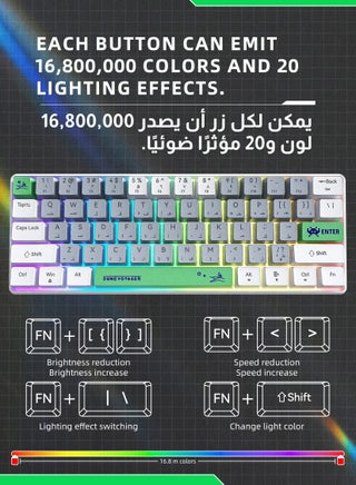 GK01 Pc/Ps4 61 Keys Red Switch Mechanical Gaming Keyboard, With Arabic Language Gaming Keyboard, Hot-Swappable, 16.8 Million Colors Backlit, 60% Mini  , Removable Usb Wired, 525g Weight, All Keys Without Conflict Silent Rgb Color Suitable For Pc/Ps4/Xbox Gamers Mac White - view 4