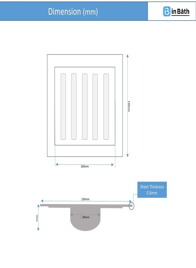 InBāth Floor Drain Grating Flat Cut Square with Cockroach Trap with Hole| Bathroom Floor Jali Stainless Steel 304 Grade|5x5 inches (NXNS-055 CH) - Image 3