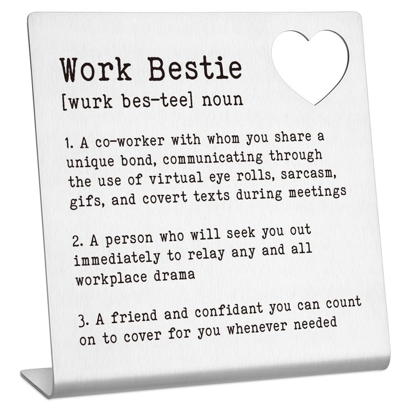 FTONENI Work Bestie Gifts for Women Funny Office Desk Decor Sign Going Away Gift Farewell Gifts Retirement Gifts Leaving Gifts for Coworkers Friendship Gift Work Bestie Definition Gifts - TZB14 - Image 1