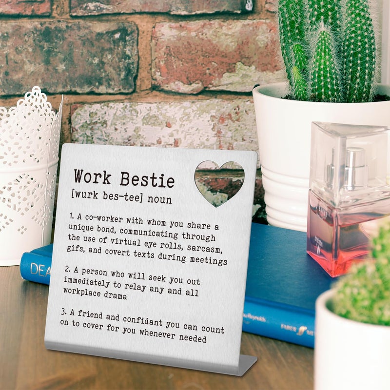 FTONENI Work Bestie Gifts for Women Funny Office Desk Decor Sign Going Away Gift Farewell Gifts Retirement Gifts Leaving Gifts for Coworkers Friendship Gift Work Bestie Definition Gifts - TZB14 - Image 4