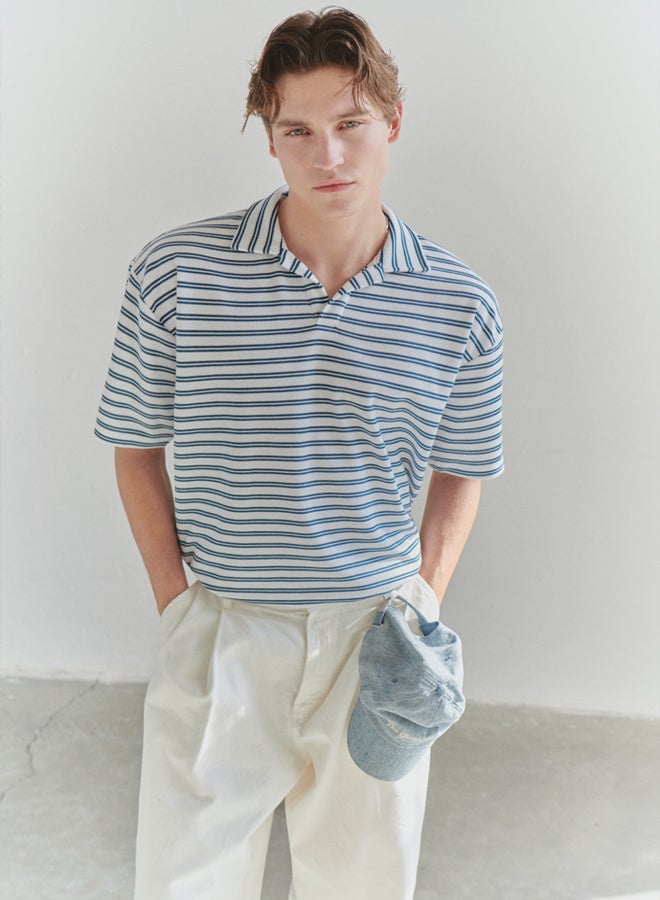 trendyol Limited Edition Ecru Regular Polo Collar Plain Knitted Polo Collar T-shirt - Image 1