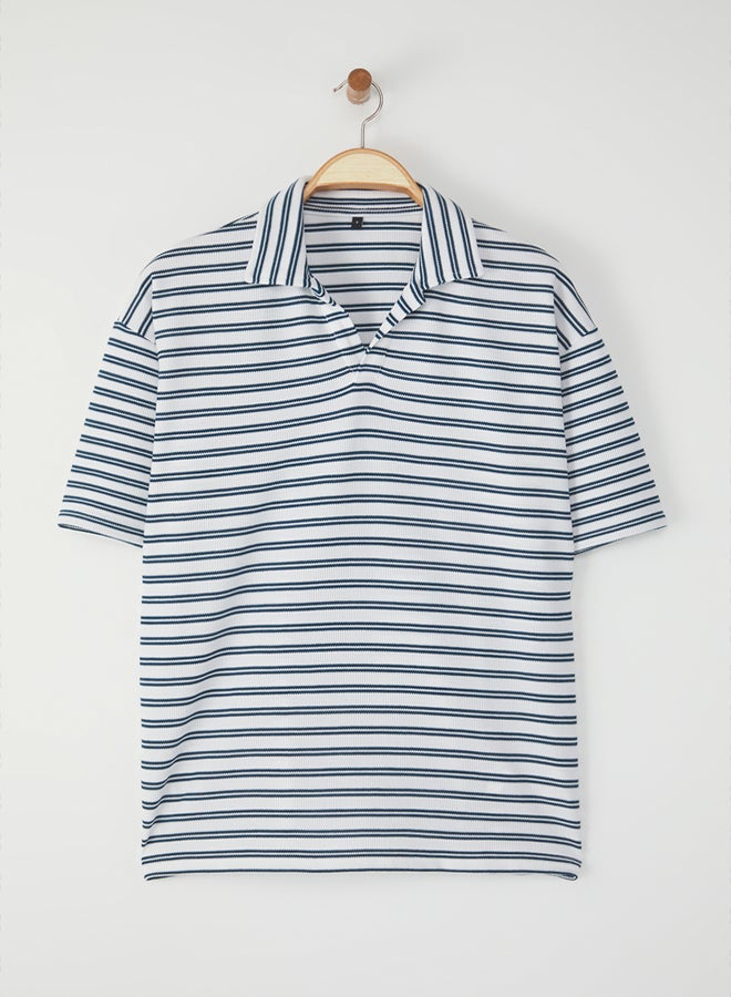 trendyol Limited Edition Ecru Regular Polo Collar Plain Knitted Polo Collar T-shirt - Image 3