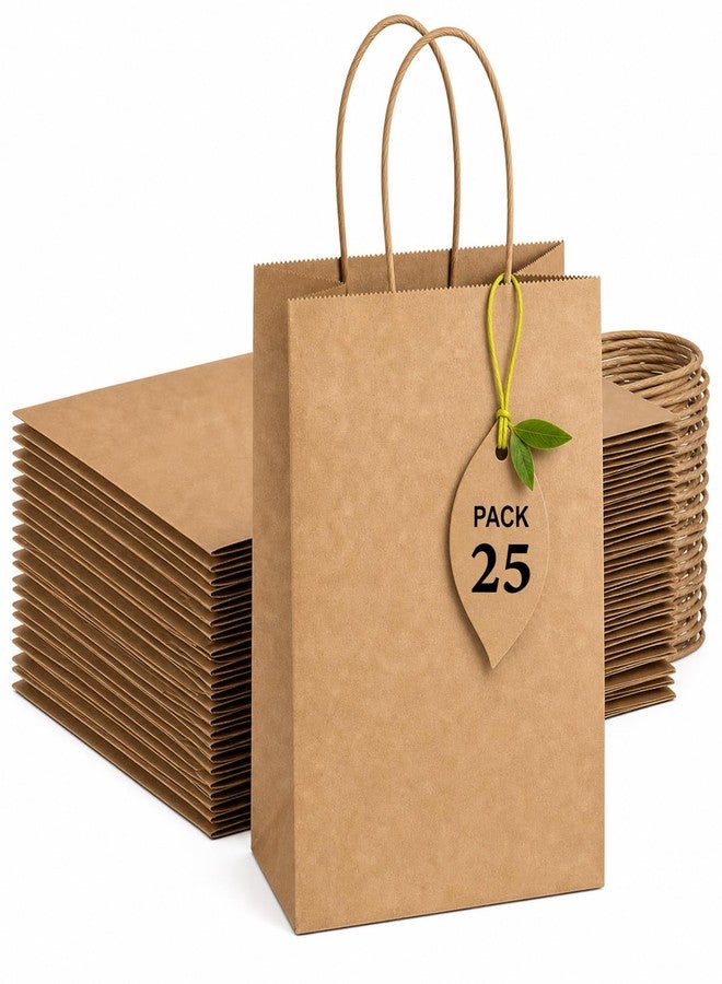 25 pcs Brown Paper Gift Bags with Handles 8x4.5x10 Brown Kraft Paper Bags, Party Favor Bags Sacks, Recyclable Medium Gift Bags with Handles Bulk - Image 1