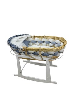 Star Kids Elegant Baby Crib (Moses Basket) Blue and White with Rocking Wooden Base, Mattress and Mosquito Net  - Image 5