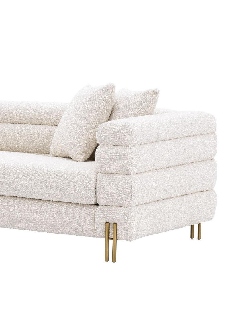 A to Z Furniture - York Cream Boucle Brushed Brass Sofa 230cm in Cream Color Boucle Fabric Sofa - Image 1