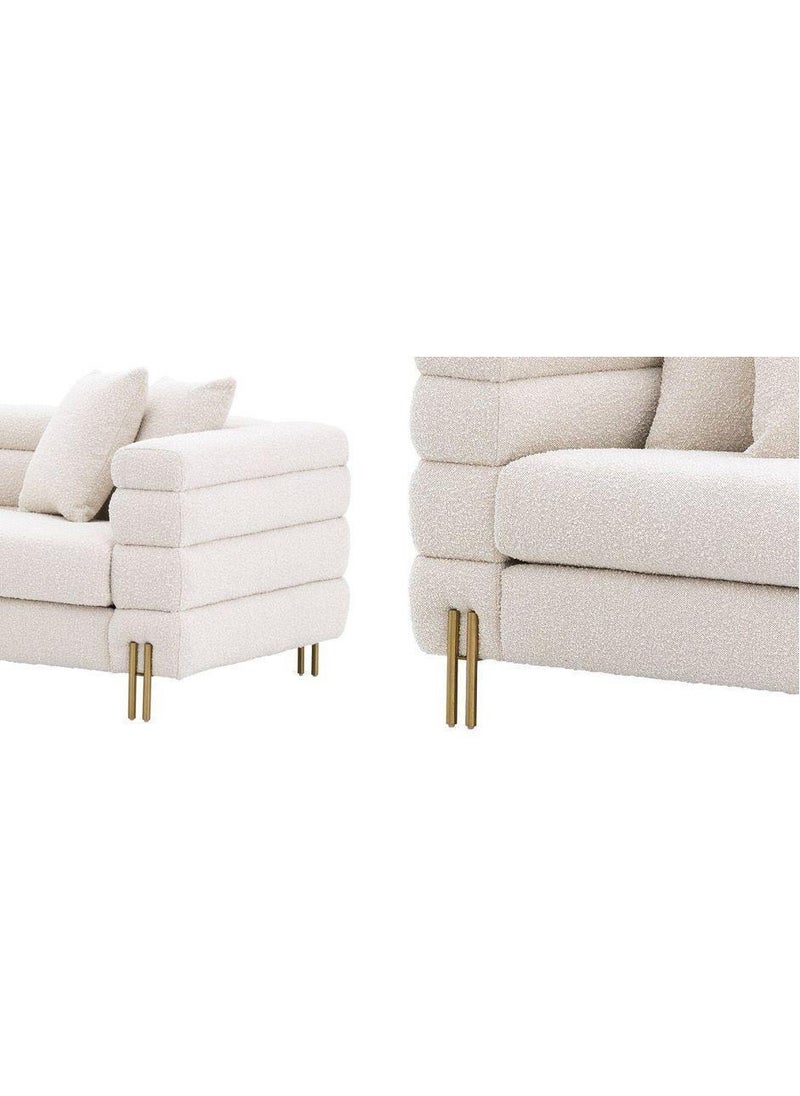 A to Z Furniture - York Cream Boucle Brushed Brass Sofa 230cm in Cream Color Boucle Fabric Sofa - Image 1