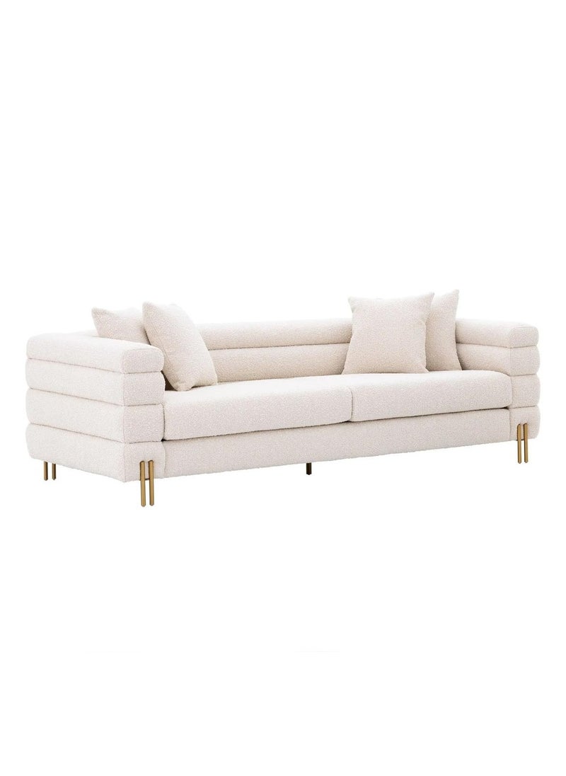 A to Z Furniture - York Cream Boucle Brushed Brass Sofa 230cm in Cream Color Boucle Fabric Sofa - Image 1