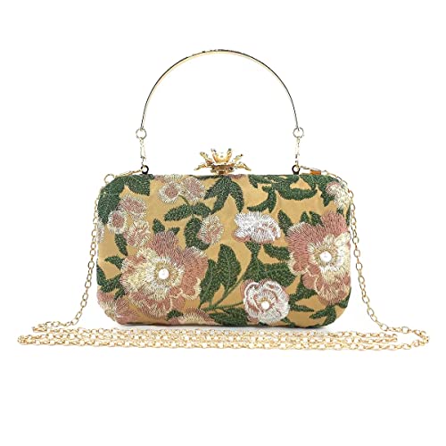 Zebrum Womens Evening Clutch Bag Designer Evening Handbag Hand Bag,Lady Party Wedding Clutch Purse (Embroidery-Gold) - Image 1