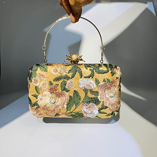 Zebrum Womens Evening Clutch Bag Designer Evening Handbag Hand Bag,Lady Party Wedding Clutch Purse (Embroidery-Gold) - Image 2